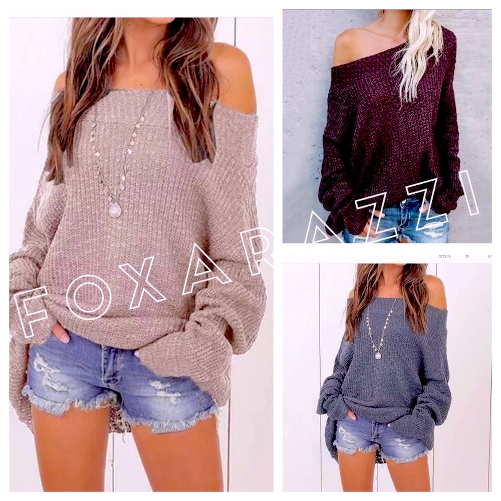 Taupe Sexy On or Off Shoulder Oversized Sweater - Picture 2 of 5